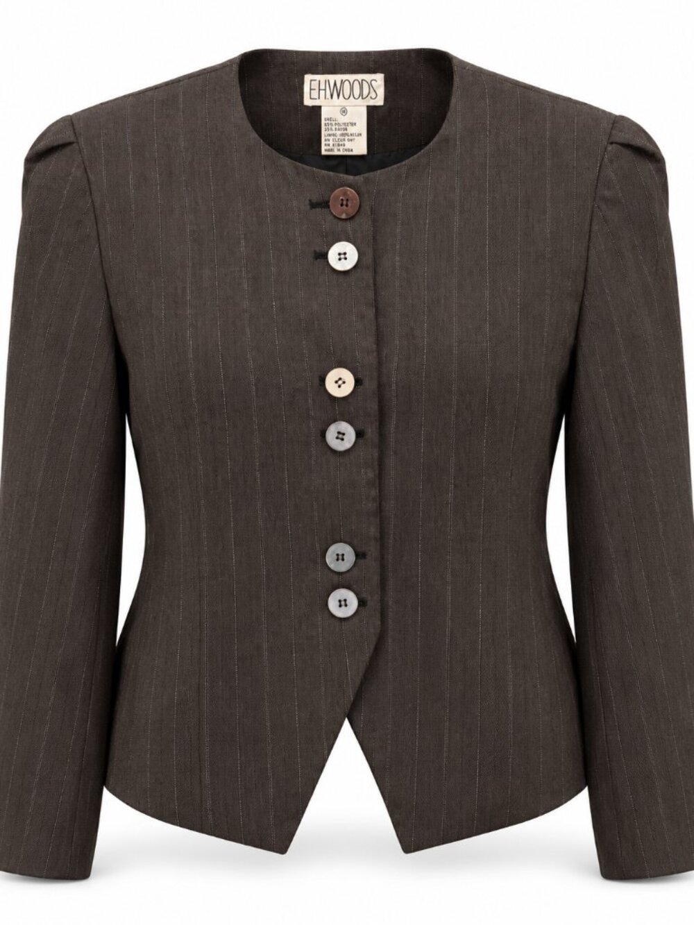 Vintage E.H. Woods Pinstripe Fitted Blazer Jacket Brown Women's 14